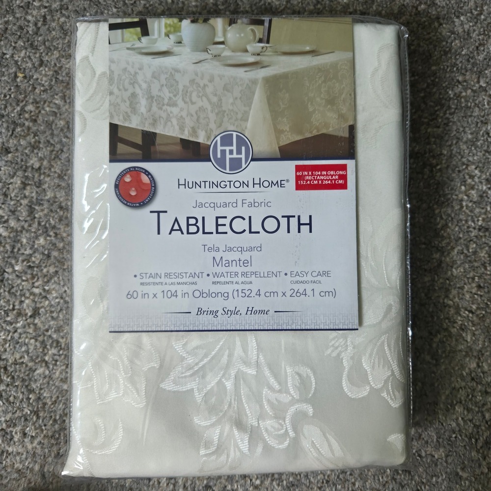 Huntington Home Jacquard Tablecloth Ivory‎ Floral 60 x 104 Oblong Rectangular